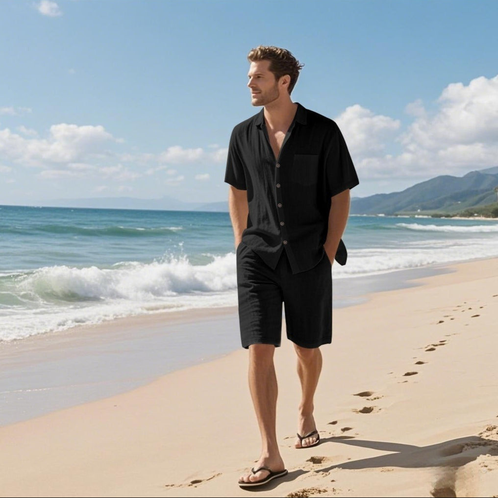Men's summer set in breathable linen casual style - Mateo