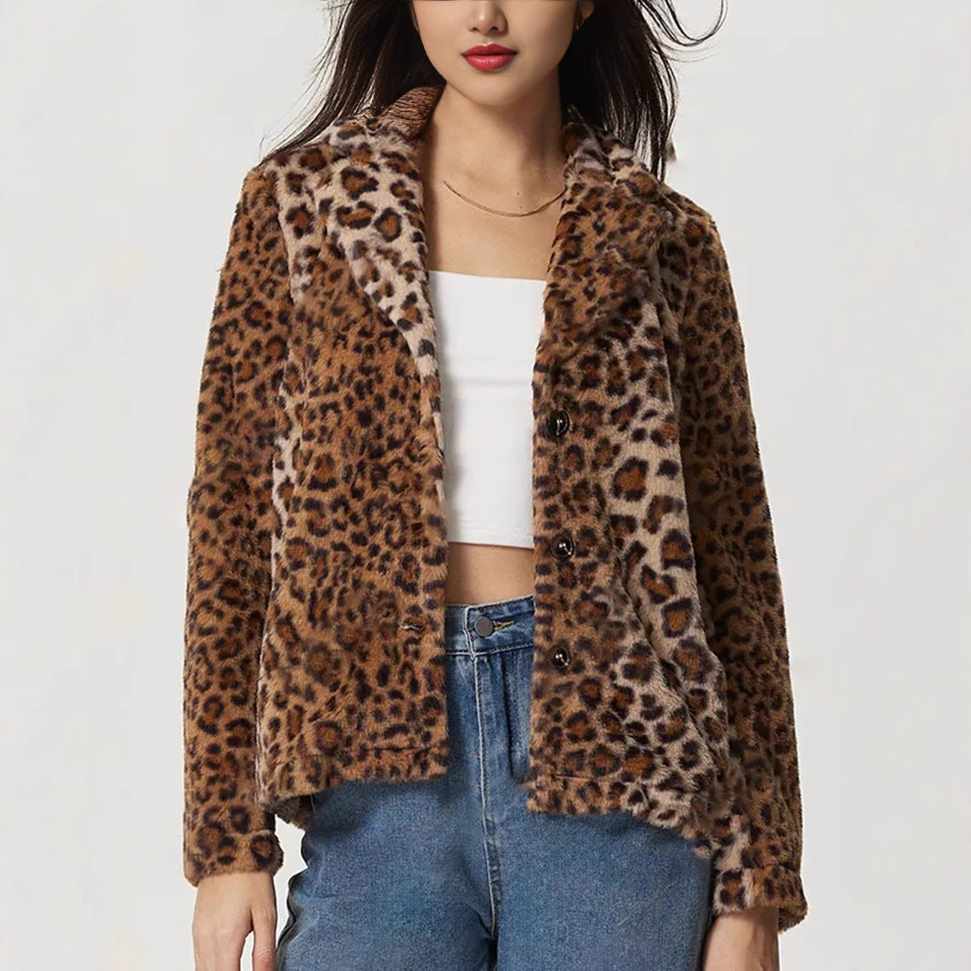 Coat with leopard print lapel - Mireille