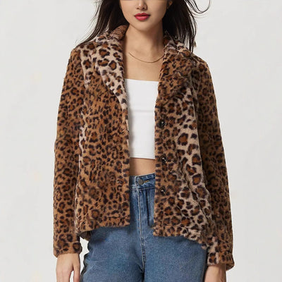 Coat with leopard print lapel - Mireille