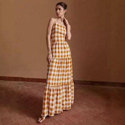 Daphne - Casual Tied Dress Plaid Backless