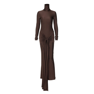 Monet - Elegant Turtleneck Long Sleeve Maxi Dress