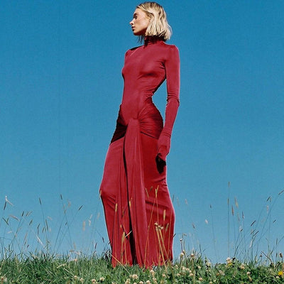 Monet - Elegant Turtleneck Long Sleeve Maxi Dress