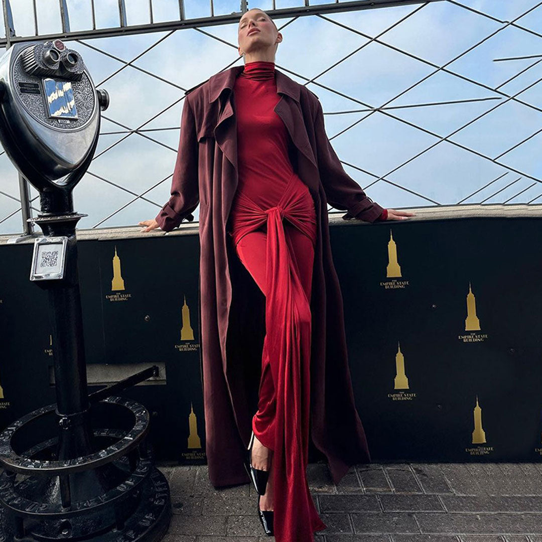 Monet - Elegant Turtleneck Long Sleeve Maxi Dress