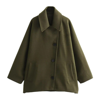 Camille - Trendy short coat with polo collar and cape sleeves in blended fabric