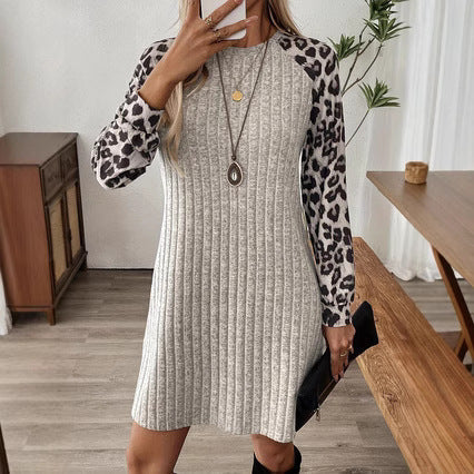 Ladies dress long sleeve knit animal print - Sophie