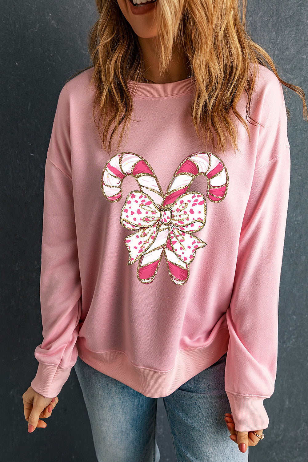 Sweatshirt - Women - Candy Cane Print - Relaxed Fit - Amelina
