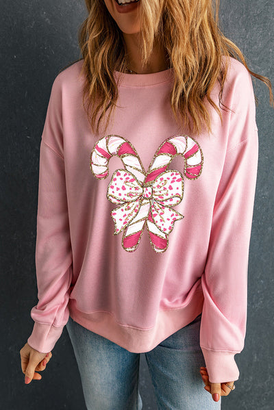 Sweatshirt - Women - Candy Cane Print - Relaxed Fit - Amelina