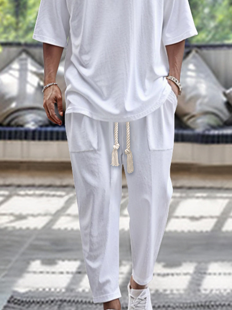 Ricky - White 3/4 sleeve trousers with drawstring