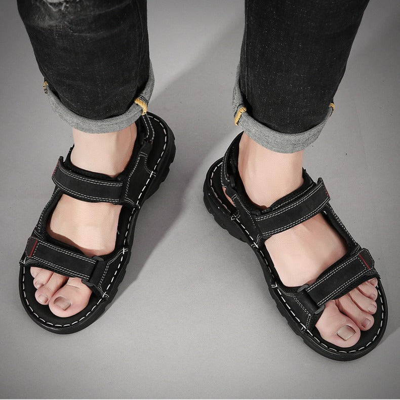 Men's casual sandals black adjustable straps - Hanoi