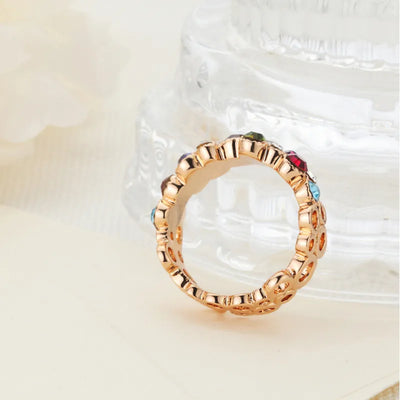 Women's Multicolor Crystal Ring Gold-Plated Band - Elena