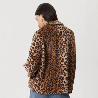 Coat with leopard print lapel - Mireille