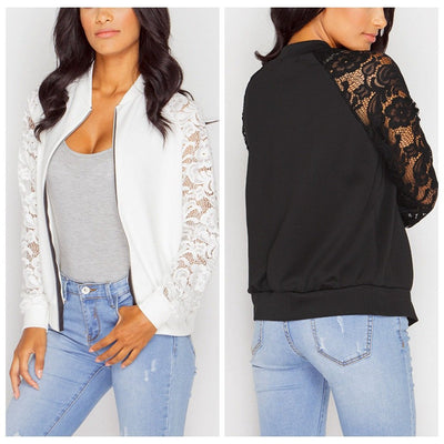 Cardigan - Women - Zip Front with Lace Sleeves - Liora