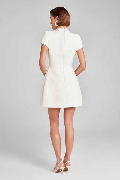 Women's short tweed dress with retro white pearls - Clarisse