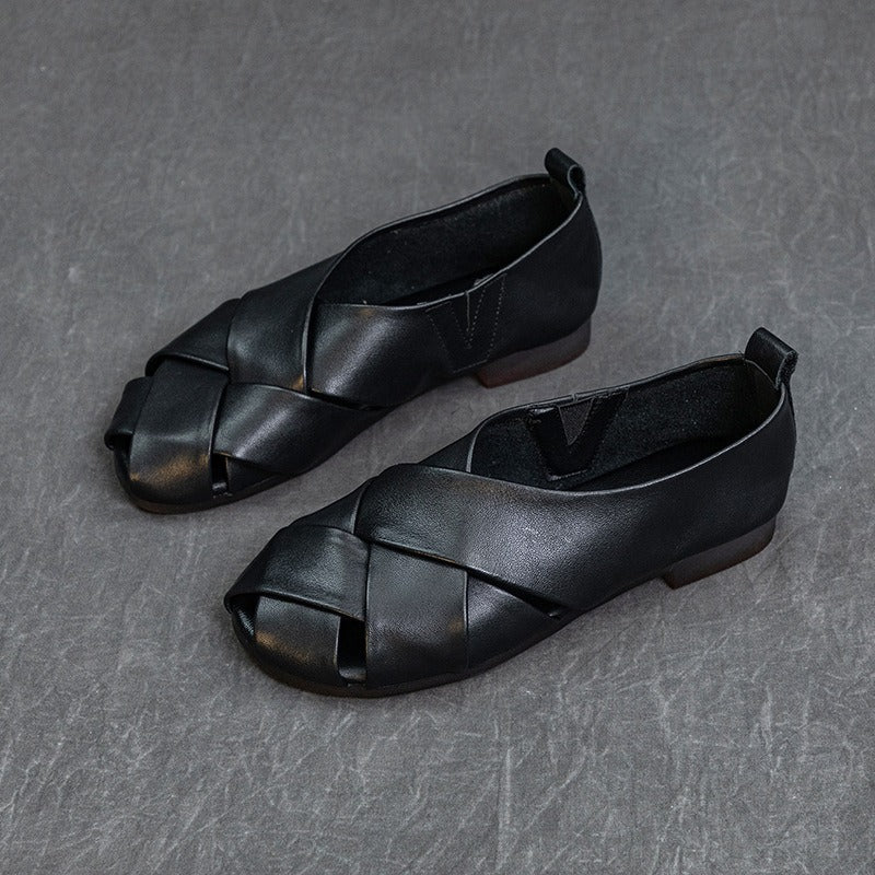 Woman's open toe flat shoes black elegant - Nayra