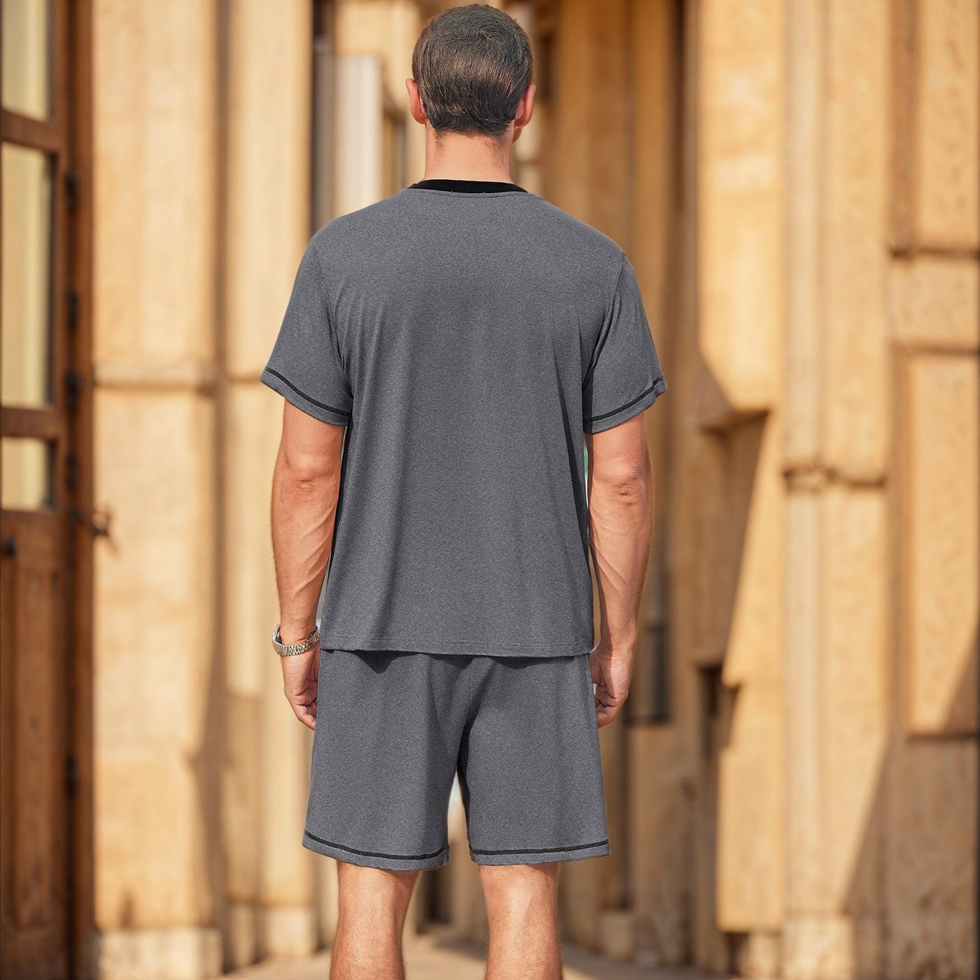 Casual V-neck set in lightweight cotton for men - Marcos