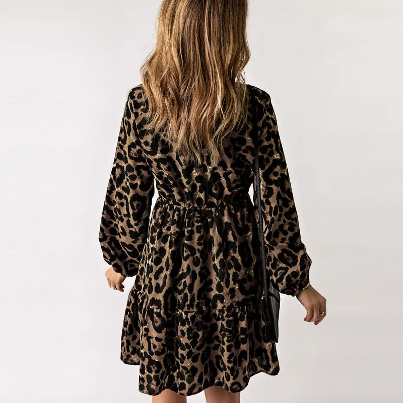 Enna - Women's Leopard Print Long Sleeve Dress