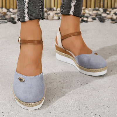 Women's canvas wedge sandals with adjustable espadrille style strap - Clara