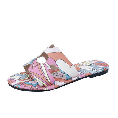 Multicolour tropical design women's flat sandals - Kaia