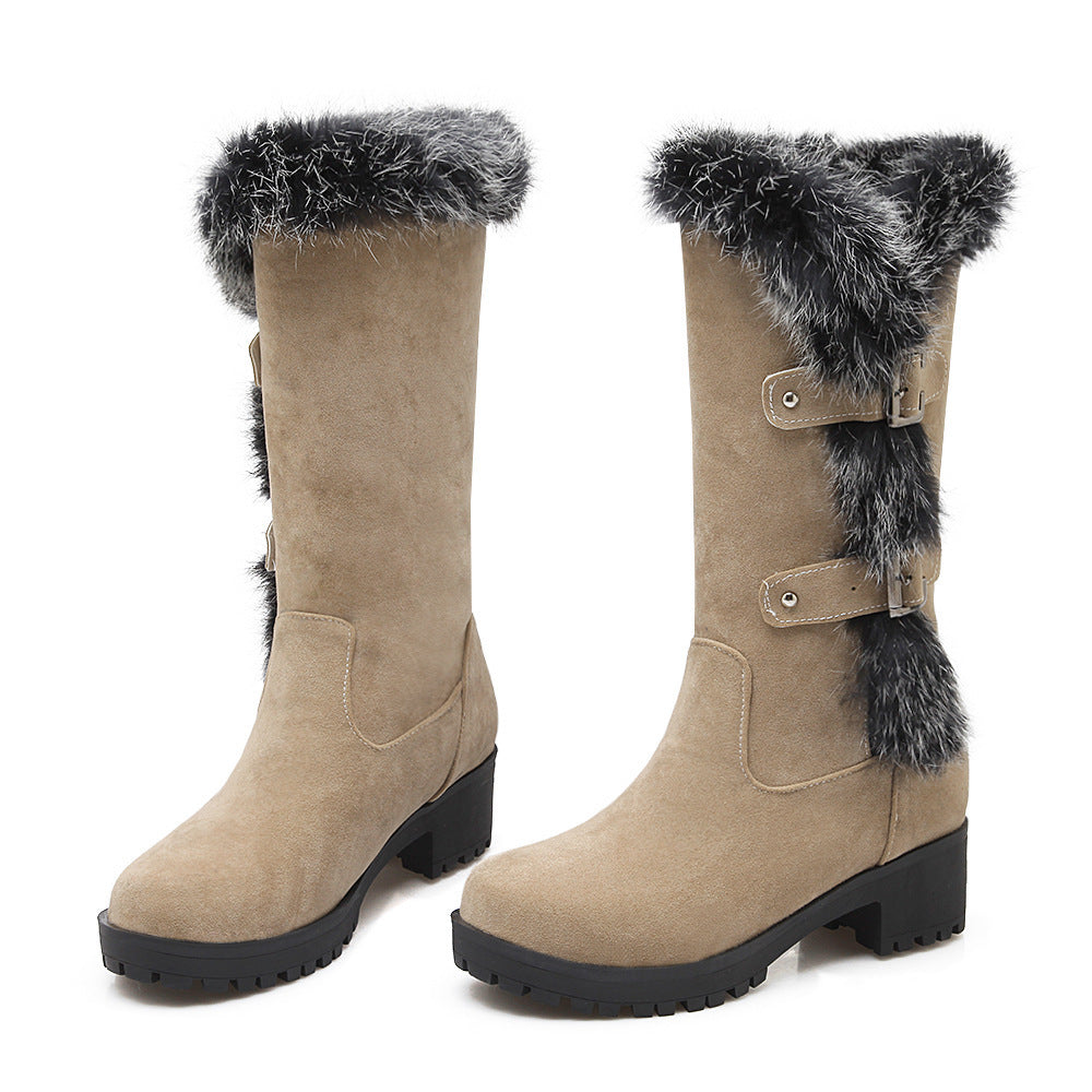 Lara - Women's suede snow boots with fur and low heel