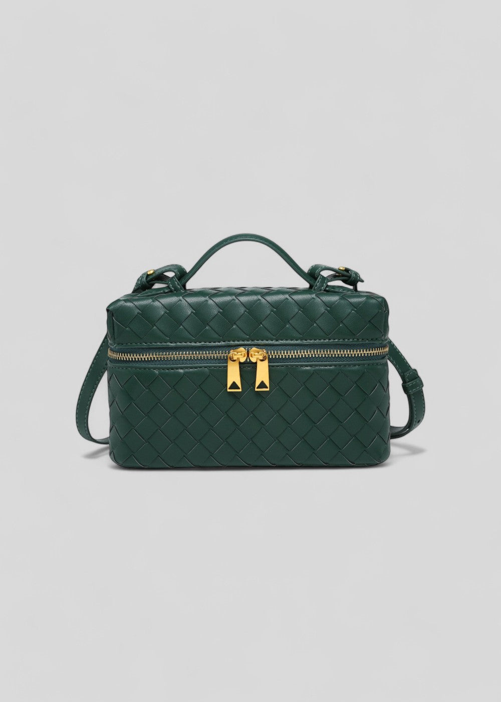 Women's black braided bag with rigid structure with golden zippers - Valeska