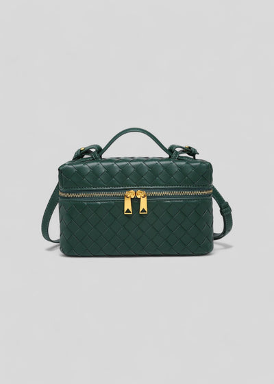 Women's black braided bag with rigid structure with golden zippers - Valeska