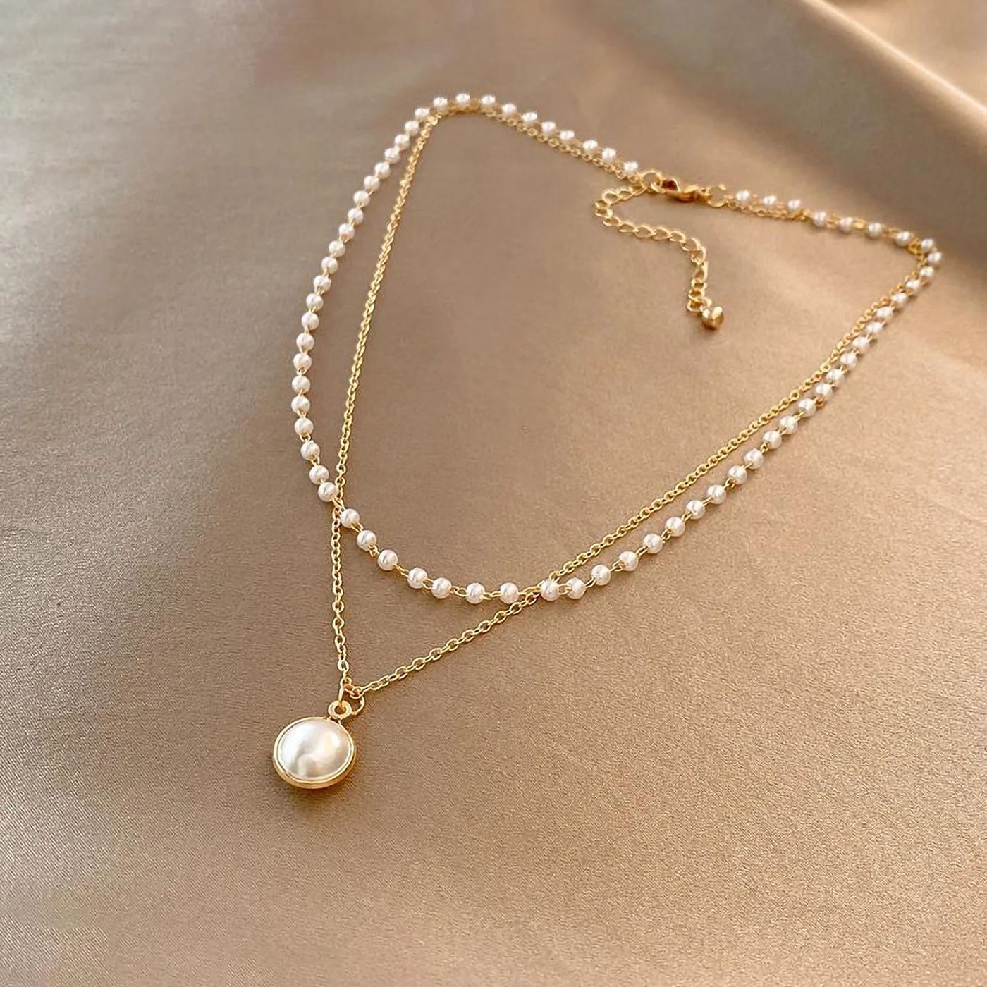 Women's Double Strand Elegant Pearl Necklace - Amelie