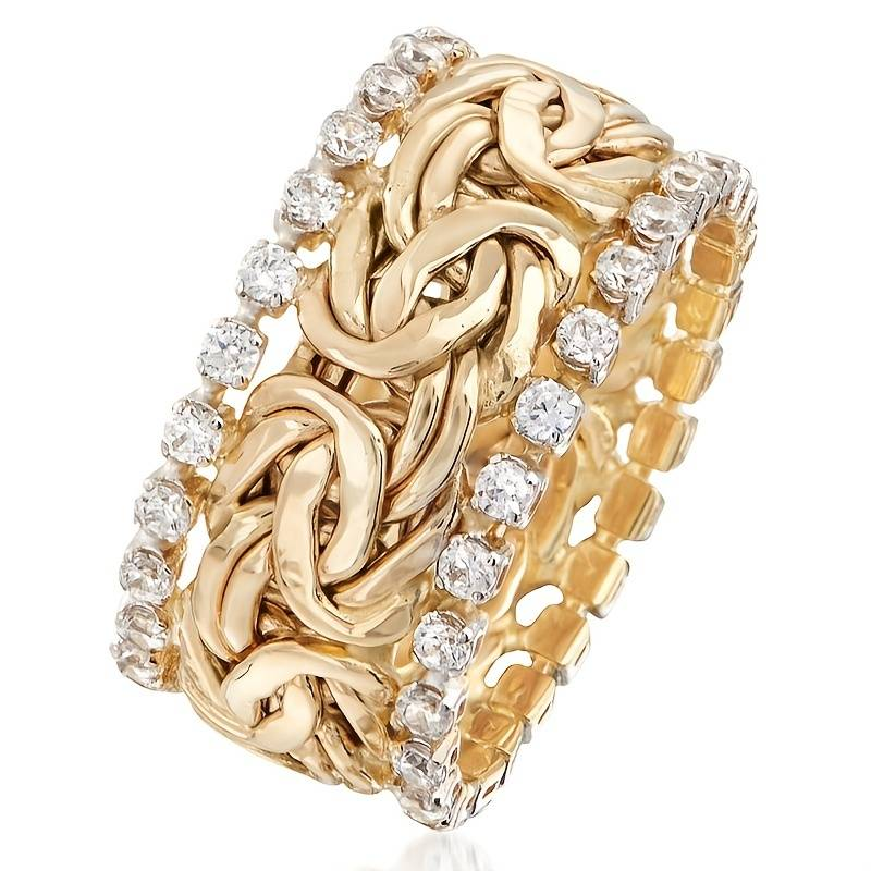 Gold-plated braided ring with zirconia