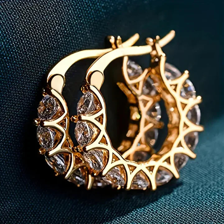 Women's Golden Shiny Hoop Earrings - Elira