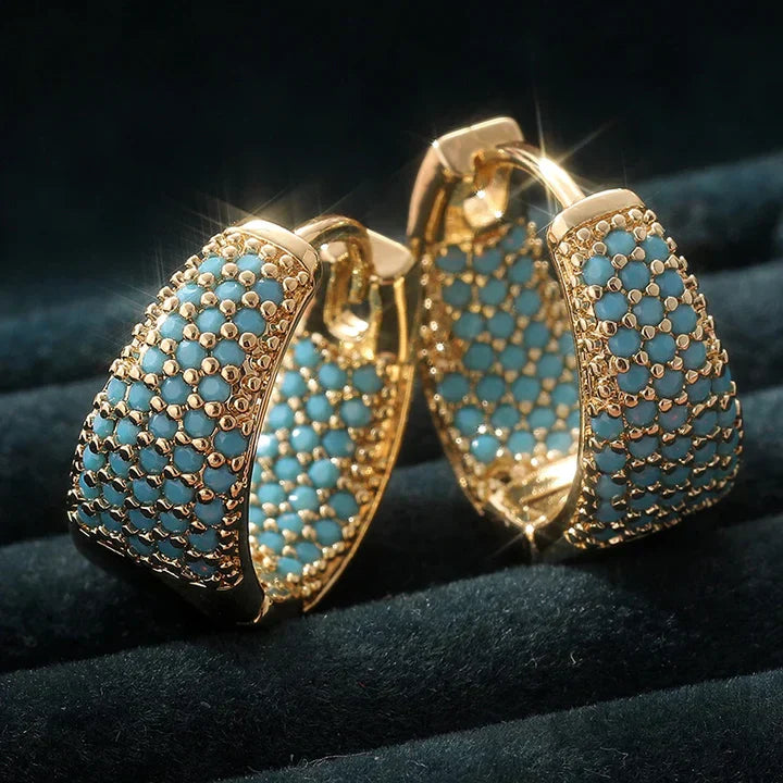 Women's Earrings Gold Plated Hoop Blue Stones - Maren