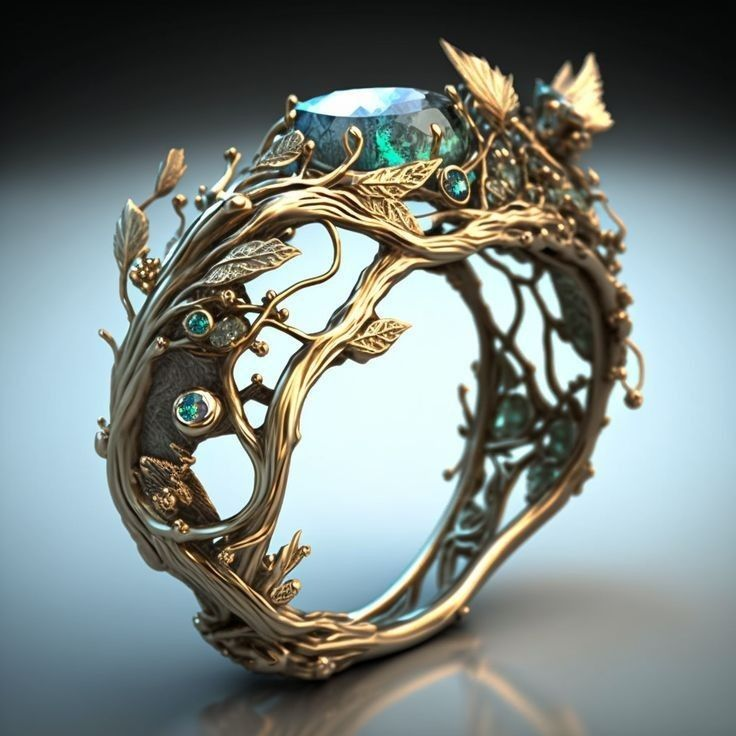 Exotic Golden Hollow Turquoise Glass Ring - Raya