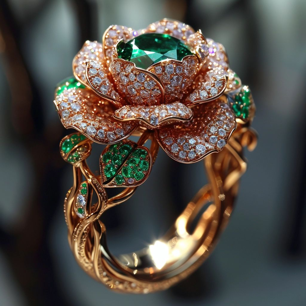 Exotic Green & White Blossom Ring - Nori