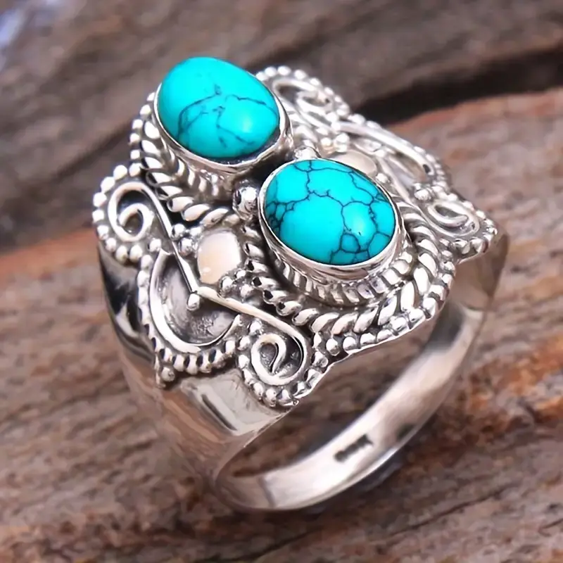 Double Blue Stone Ring - Rhea