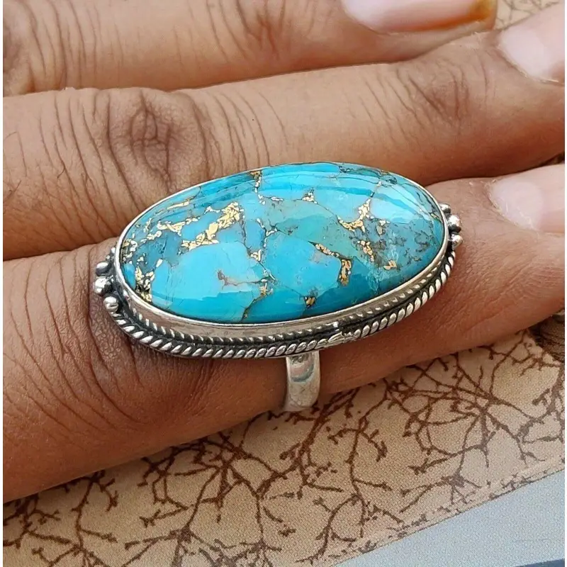 Drop Round Stone Silver Ring - Rea