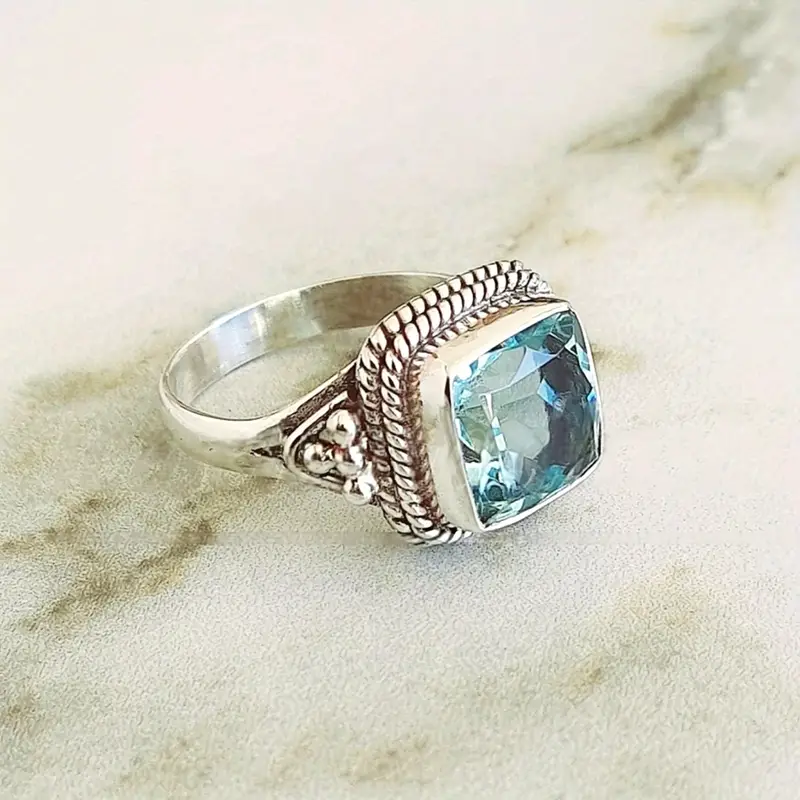 Sky Blue Temper Glass Silver Ring - Lumi