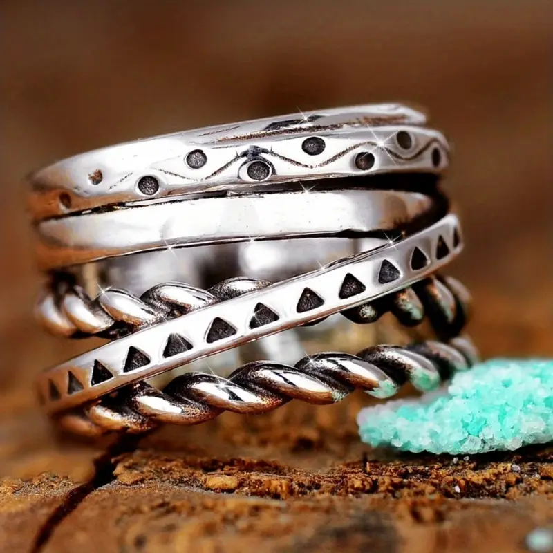 Layered Braided Silvered Ring - Naia