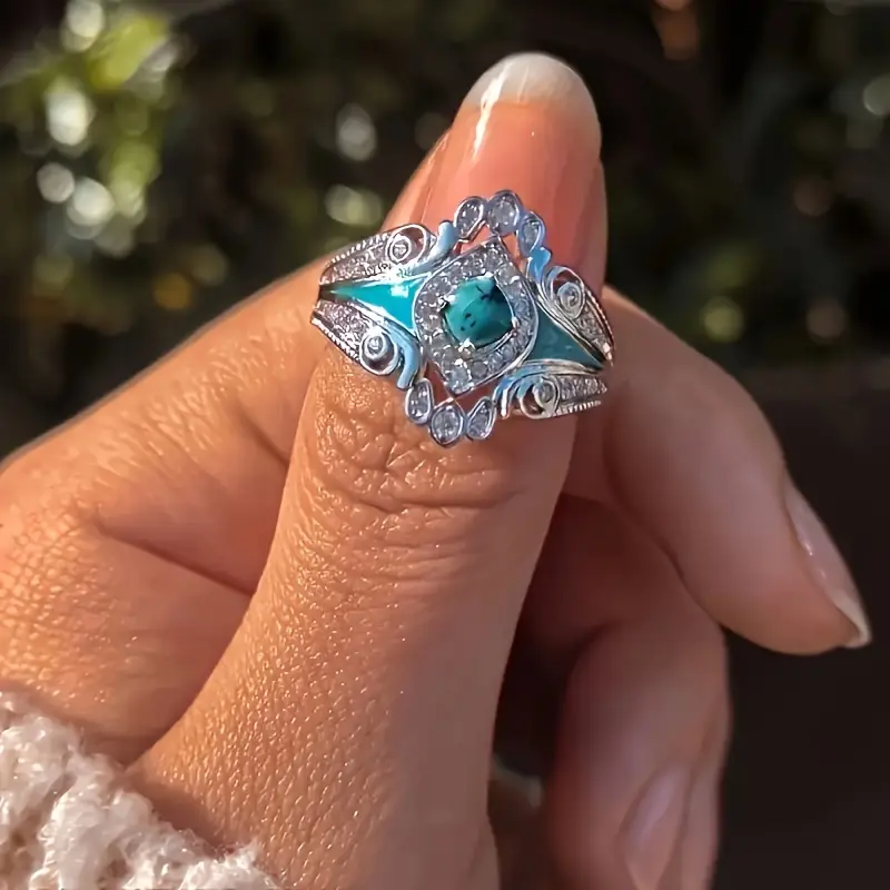 Blue Enamel Silver Bright Ring - Mika