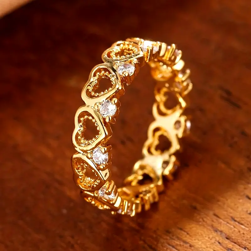 Heart Trail Golden Zirconia Ring - Faye