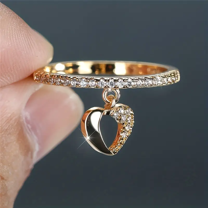 Dangling Heart Zirconia Gold Ring - Ines