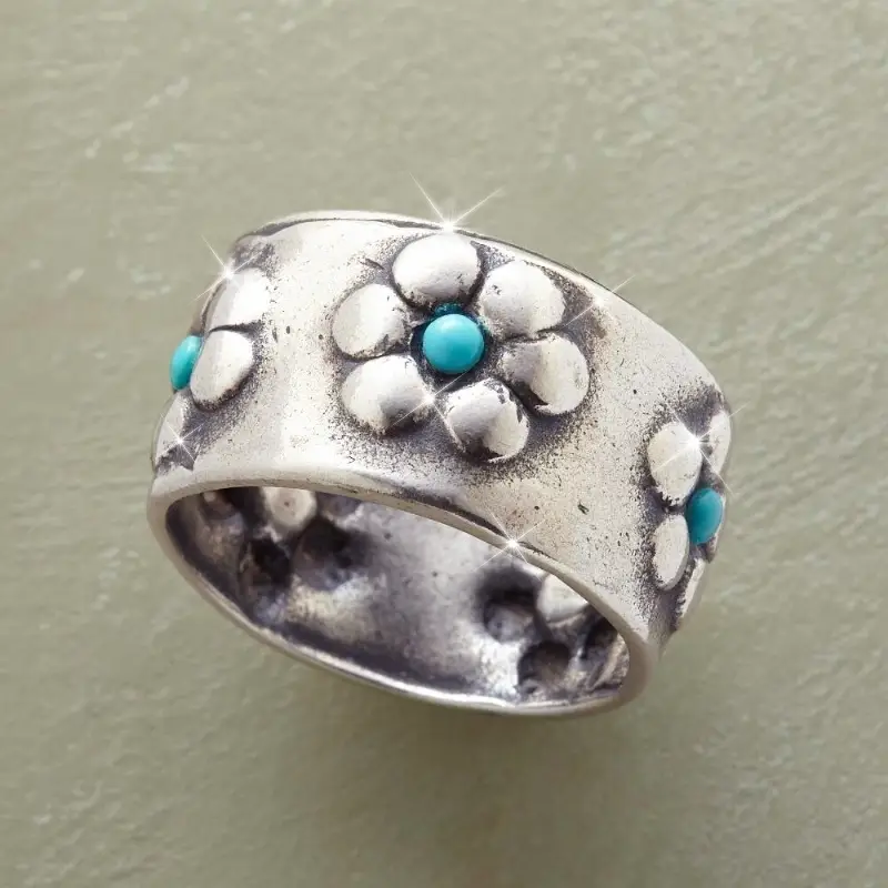 Sunflower Blue Stone Silver Ring - Dara