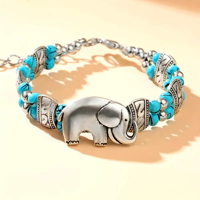 Elephant Blue Silver Bracelet - Elora