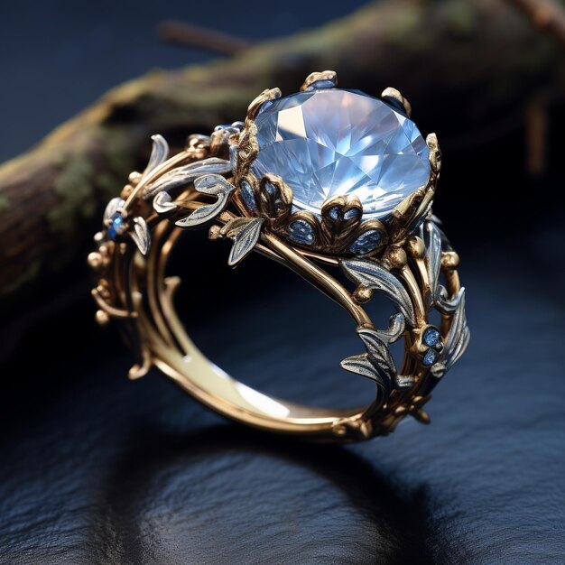 Exotic Blue Glass Golden Ring - Avia