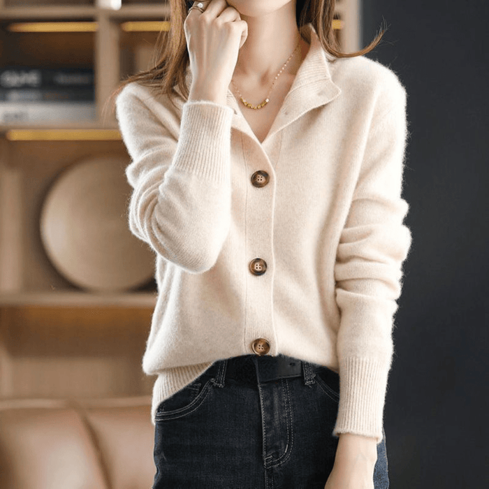 Women's Knit Wool-Blend Button Cardigan - Céleste