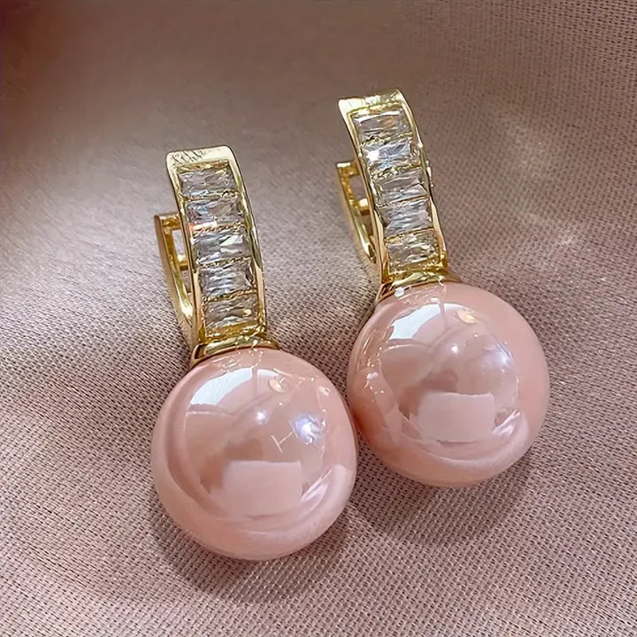 Women's Gold Earrings with Pink Pearl - Alina