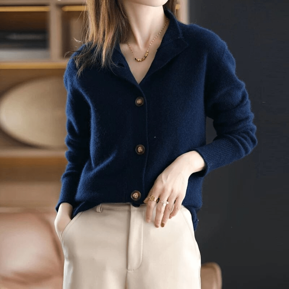 Women's Knit Wool-Blend Button Cardigan - Céleste