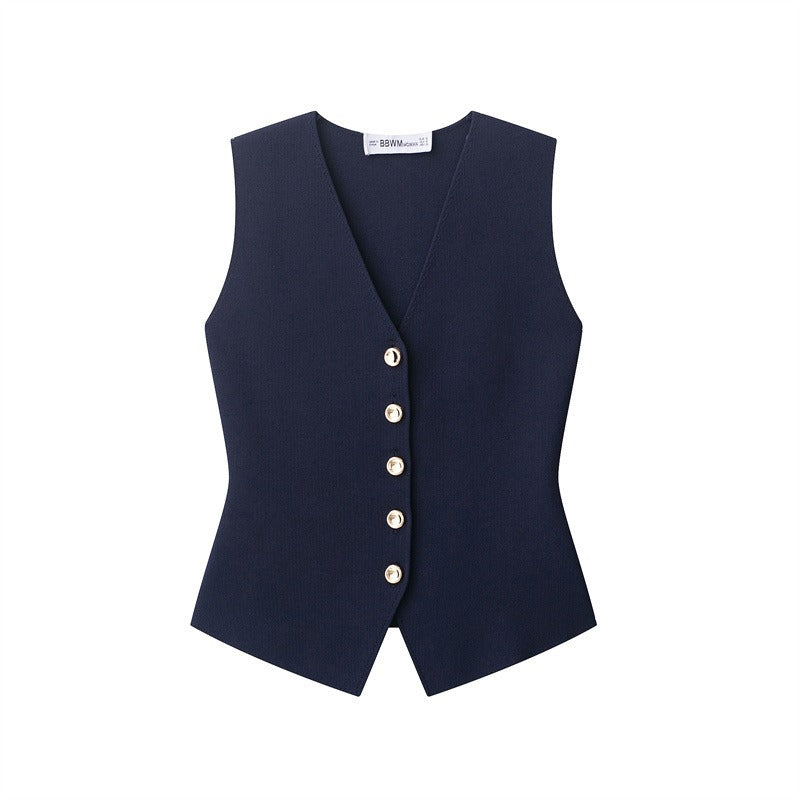 Women's sleeveless vest with gold buttons - Saray
