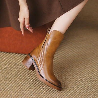 Women's high platform ankle boots with side zipper modern style - Grega