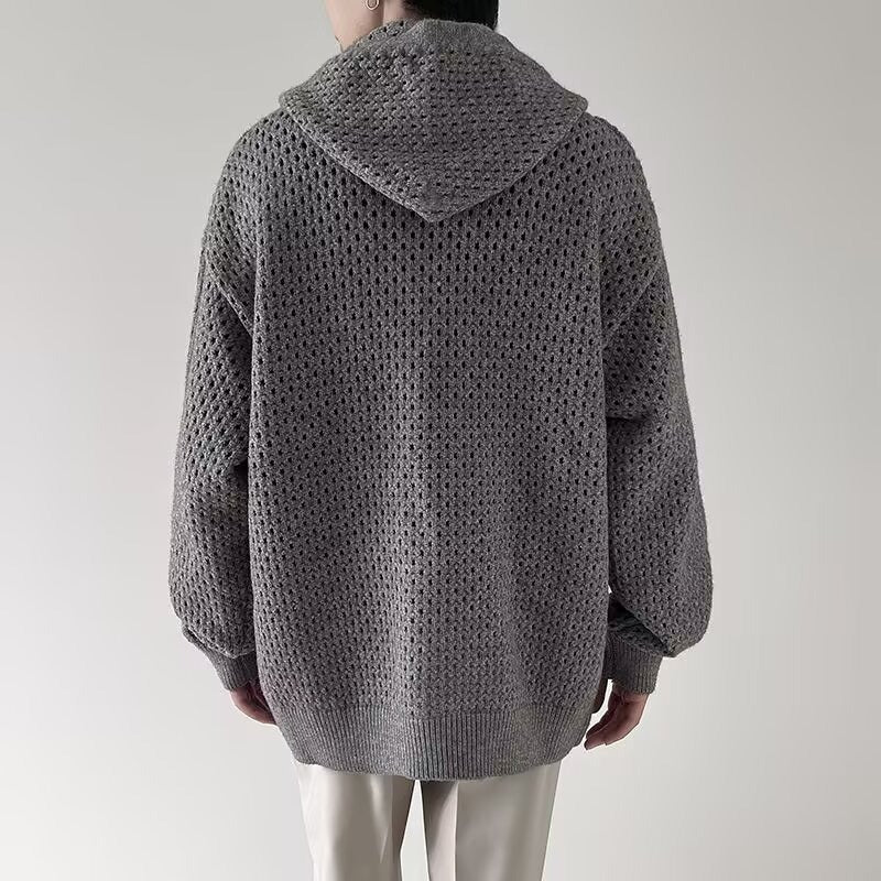 Men's openwork knitted cardigan with hood and zipper - Niro