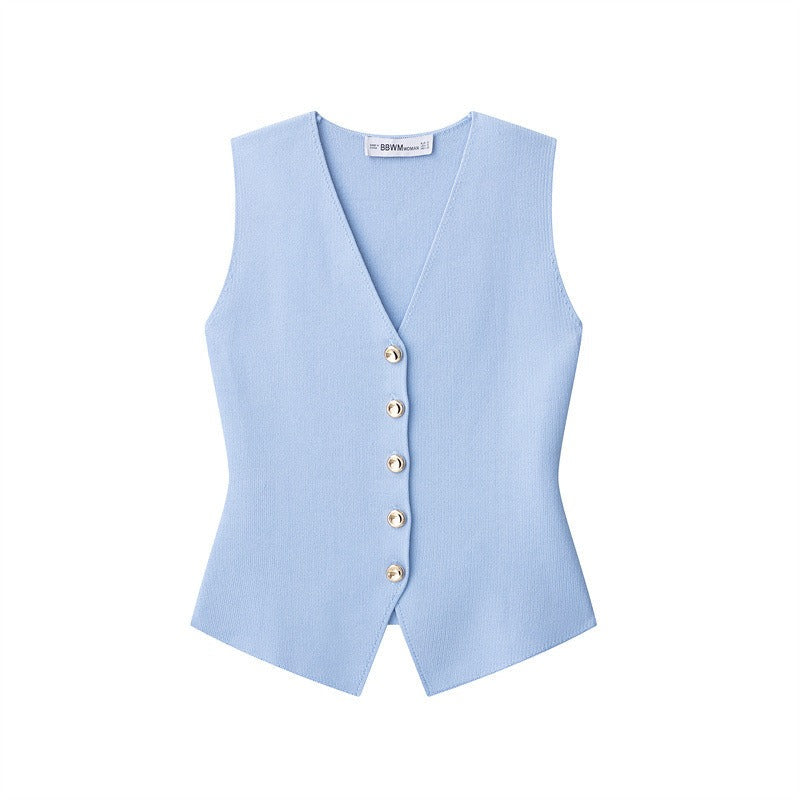 Women's sleeveless vest with gold buttons - Saray