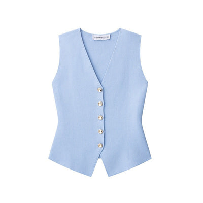 Women's sleeveless vest with gold buttons - Saray