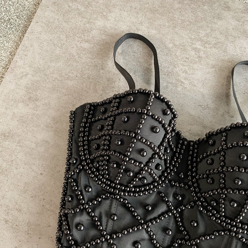 Women's bustier top with black rhinestones - Anastacia